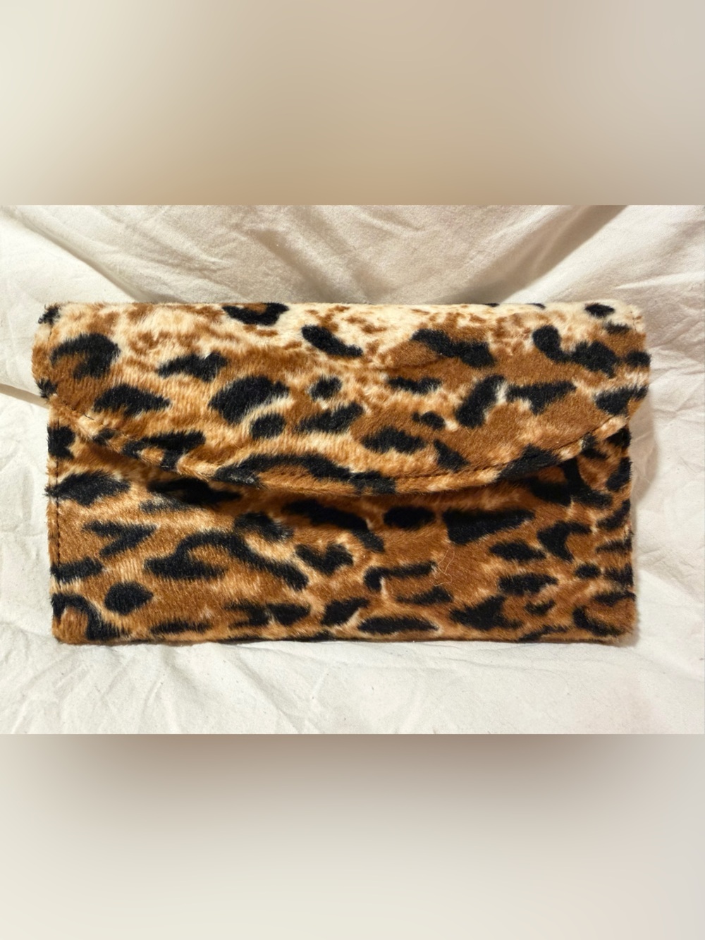 Leopard Print Faux Fur Clutch Wallet - Brown/Black
